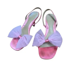 Misguided Pink Satin Slingback Kitten Heels with Tulle Bow 37 us 6.5 thumbnail 1