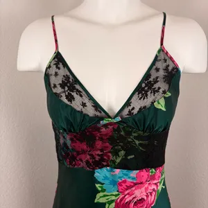 Betsey Johnson Intimates dark green floral mini slip dress thumbnail 2