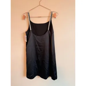 Open Edit Dress Women XS Black Rhinestone Strap Satin‎ Mini Slip ED516915MI NWT thumbnail 5