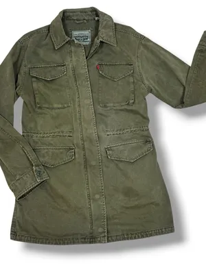 Levi’s Denim Military Utility Anorak Jacket Olive Green Small Full Zip Cotton thumbnail 13