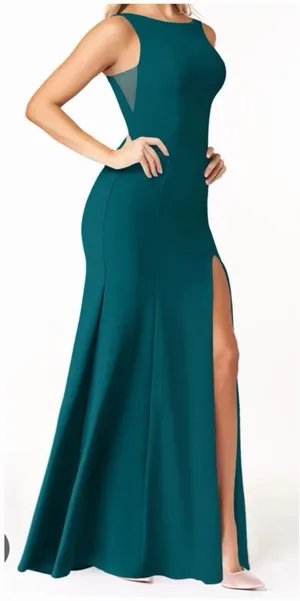 Azazie A2 Teal Mermaid Bridesmaid Dress Floor Length Slit Mesh Formal Gown thumbnail 1