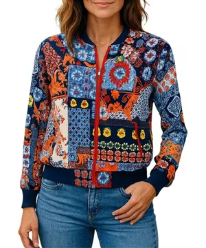 NY&C New York & Company Patchwork Quilted Bomber Jacket Small Cottagecore thumbnail 1