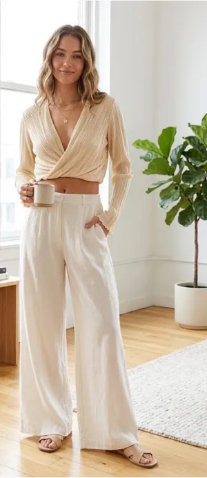 12th Tribe Cream Cropped Wrap Top thumbnail 1