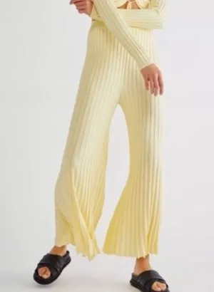 Free People x Significant Other Sylivia Ribbed Yellow Flare flowy Pants Size 4 thumbnail 5
