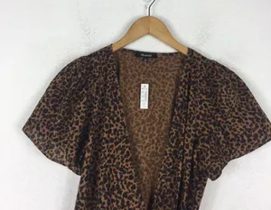 NWT Madewell Flutter-Sleeve Wrap Mini Dress in Painted Leopard Medium thumbnail 4