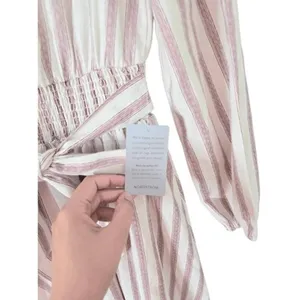 Petal & Pup Striped Smocked Waist Linen Blend Midi Dress Burgundy Neutral XL NEW thumbnail 5