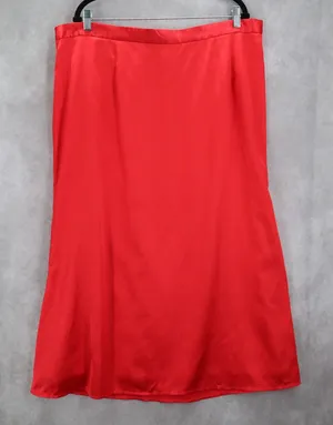 Ashro Red Formal Flare Long Party Satin Chic Vintage Cherry Maxi Skirt Plus‎ 22W thumbnail 1