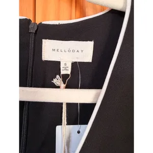 Melloday NWT Black Ruched Asymmetric Midi Dress Contrast Trim VNeck Sleeveless S thumbnail 5