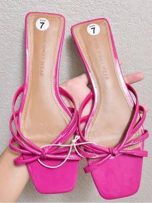 NEW WHO WHAT WEAR Erika Faux Leather 7 Pink Strappy Square Toe Slide Sandal thumbnail 1