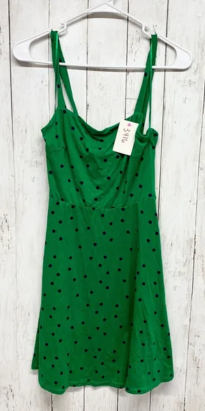 Socialite Polka‎ Dot Fit Flare Dress Womens Size XS Green Navy Blue Mini Stretch thumbnail 1