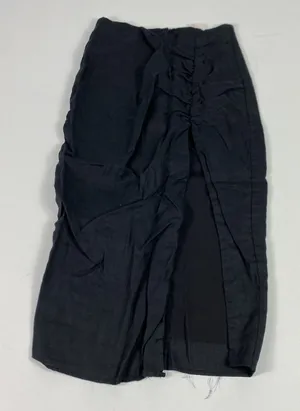 Showpo Skirt Womens 6 Black Linen Pencil High Waist Ruched Slit Midi Lined Party thumbnail 1