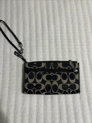 Coach Black and Tan Signature Canvas Wristlet thumbnail 3