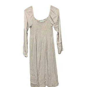 NLT Smocked Midi Dress WomensMedium Tan Polka Dot Square Neck Long Sleeve ND7263 thumbnail 2
