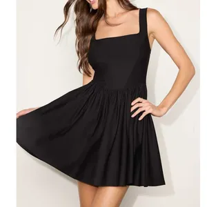 NEW Lulus Gazelle Black Ponte Knit Square Neck Princess Skater Mini Dress XS thumbnail 3