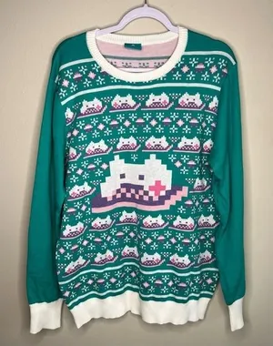 Keyboard Cat Merch‎ Graphic Novelty Print Multicolored Crew Neck Warm Sweater thumbnail 1
