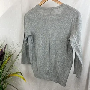 Ann Taylor Gray Rhinestone Collar Trim Button Down 3/4 Sleeve Cardigan Sweater S thumbnail 3