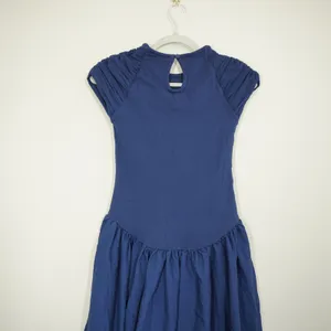 Free People XS Midi Dress Navy Blue Pleated Cap Sleeve Drop Waist Casual Daytime thumbnail 9