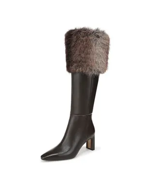 Sam Edelman Sylvia Dark Brown Leather Knee Boots with Faux-Fur Cuff size 8.5 NEW thumbnail 4