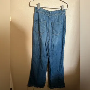 Free People Mindy Flare Leg High Rise Raw Hem Jeans‎ sz 29 Indigo Blue thumbnail 6