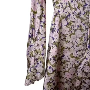 Zara Women's XS Floral Satin‎ Mini Dress Long Sleeve Multicolor Lilac Casual thumbnail 10