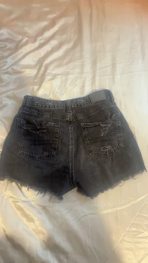 Black denim shorts with frayed hem thumbnail 2