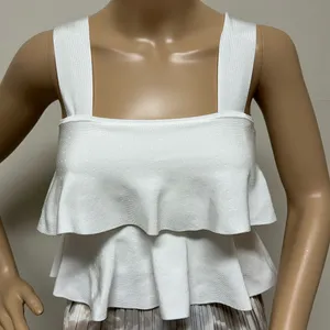 Zara White Tiered Square Neck Cropped Sweater Top thumbnail 1