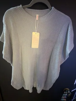 SHEWIN Light Gray Ribbed Knit Poncho Tunic thumbnail 2
