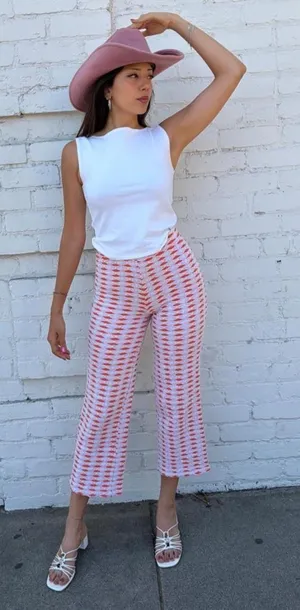 Zara white and orange striped capri flare leg pants -fit like an XS #festival #hipster #y2k thumbnail 1
