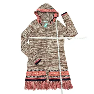 Maurices Hooded Southwestern Cardigan Boho Western Fringe Marled Knit Sweater thumbnail 2