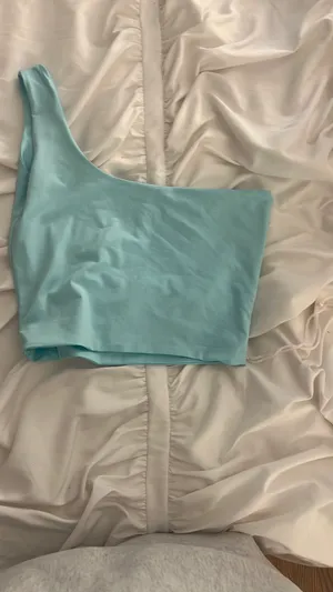 One shoulder blue silk shirt Size M thumbnail 2