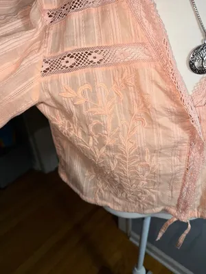 Free People Peach Lace-Trim Tie-Front Crop Top thumbnail 5