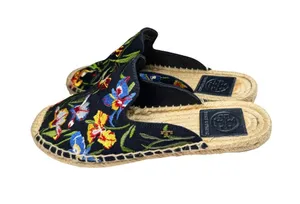 Tory Burch Max Espadrille Mule Embroidered Floral Size 5.5 navy summer casual thumbnail 1