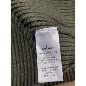 Lulus Sweater Dress Size M Olive Green Ribbed Knit Balloon Sleeve Crew Neck NWT thumbnail 7