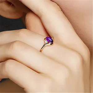 14K Rose Gold Plated Adjustable Purple Crystal Amethyst Ring for Women thumbnail 4