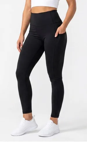 Sofia Active Womens Black High Waisted Side Pocket Athletic Leggings Size L thumbnail 1