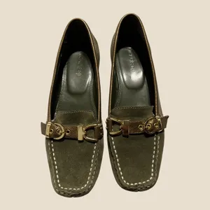 Nickels Soft Loafers Womens Olive Green Suede Bronze‎ Leather Buckle Shoes 8.5 M thumbnail 3