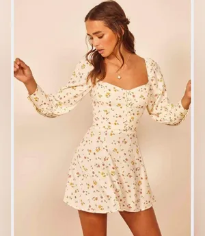 Reformation Cream Floral Long Sleeve Dress thumbnail 1