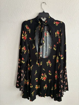 🆕Free People Tate Floral-Print Tunic Dress Black Combo XL🆕 thumbnail 13