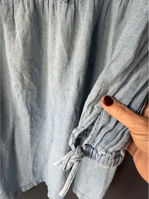 Madewell Light Wash Denim Dress with Long Sleeves and Tie Cuffs thumbnail 5