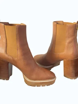 Tory Burch Carson 70mm Chestnut Leather Lug Sole Chelsea Platform Boot Size 10 thumbnail 10