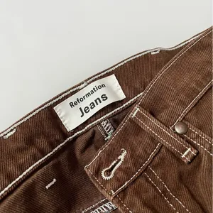 Reformation • Cowboy Straight Chocolate Wash Jeans with White Stitching thumbnail 6