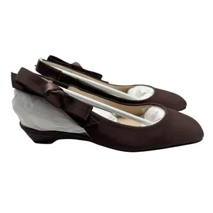 NWB Tuckernuck Satin Olivia Slingback Square Toe Flats Brown Bow Detail Size 6 thumbnail 2