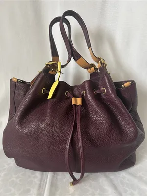 COACH Soft Legacy XI Eggplant Purple Pebbled Leather Drawstring Tote Bag Purse 🌺 thumbnail 1