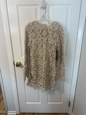 Hyacinth House Beige Sequined Crochet Carrie Mini Dress S thumbnail 2