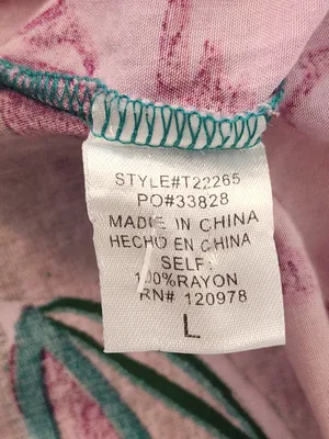 Entro Pink and Teal Green Tropical Print Puffy Sleeve Blouse Size Large thumbnail 6