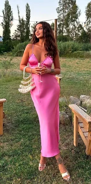 ZARA maxi dress hot satin pink lingerie style ruffled midi party Wedding cocktail Valentine’s date thumbnail 2