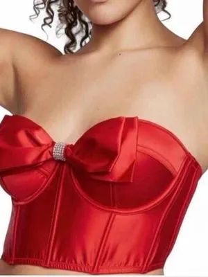 Victoria's Secret Dream Angels Red Satin Bustier Crop Top Bow Detail 38D NWT thumbnail 9