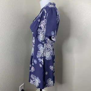 FREE PEOPLE Womens Sz S Floral Blue Hawaii Mini Fit & Flare Dress Pockets *Flaw thumbnail 3