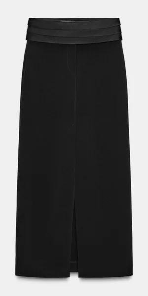 Zara Tuxedo Pencil Skirt Medium Black Satin Cumber-bun Cocktail Office Siren thumbnail 1