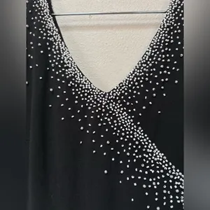Vintage 90s Black Beaded Midi Dress Asymmetrical Formal Prom Wedding Guest M thumbnail 5